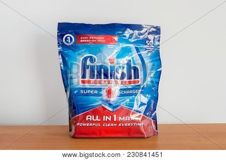 Pruszcz Gdanski, Poland - March 5, 2018: Finish Powerball Tablets For A Dishwasher.