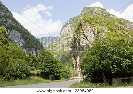Scenic Route To Lake Ritsa In Abkhazia. The Beautiful Caucasus Mountains In The Summer