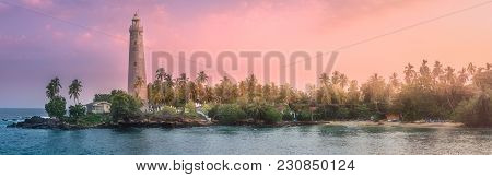 View Of Lighthouse Dondra And Lights At Sunset Matara, Sri Lanka