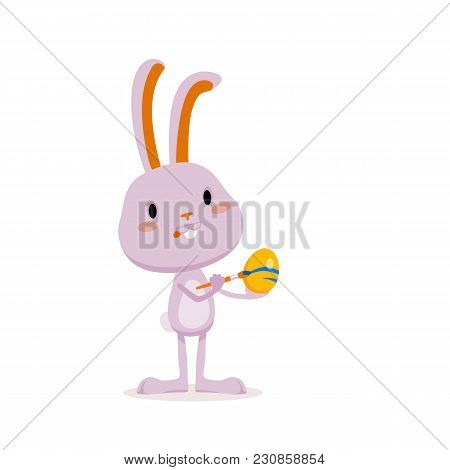 Easter Rabbit And Eggs. Funny Easter Bunny. A Set Of Cute Emotional Characters For A Christian Holid