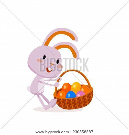 Easter Rabbit And Eggs. Funny Easter Bunny. A Set Of Cute Emotional Characters For A Christian Holid