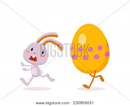 Easter Rabbit And Eggs. Funny Easter Bunny. A Set Of Cute Emotional Characters For A Christian Holid