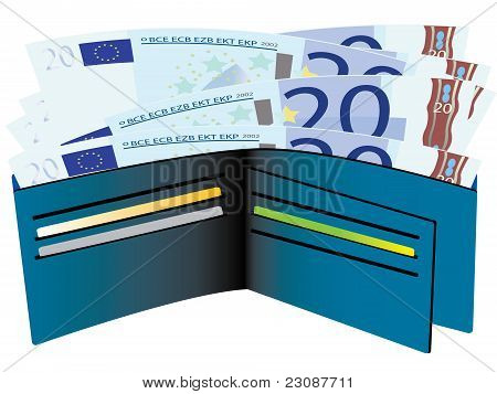 Portafoglio con il vettore di banconote euro