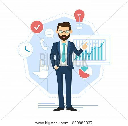 Businessman Leader, Successful Entrepreneur. Financial Management, Control, Analysis. Solid Male Bus