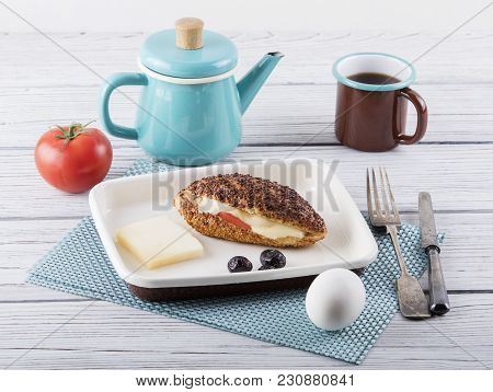 Turkish Traditional Breakfast With Kumru In Izmir