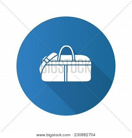 Sports Bag Flat Design Long Shadow Glyph Icon. Duffel Handbag. Vector Silhouette Illustration