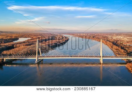 Aerial Photo Of Megyeri Bridge In Budapest, Hungary
