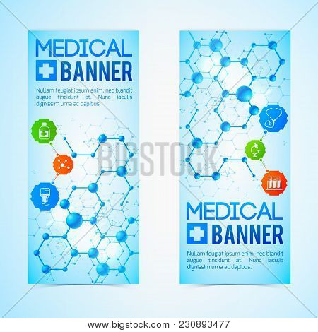 Medicine And Aid Vertical Banners Set With Healthcare Symbols Realistic Isolated Vector Illustration