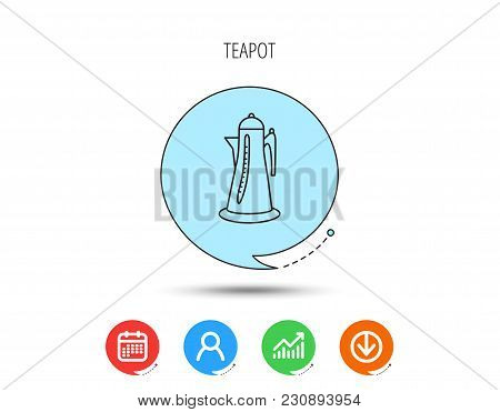 Teapot Icon. Kitchen Kettle Sign. Hot Drink Appliance Tool. Calendar, User And Business Chart, Downl