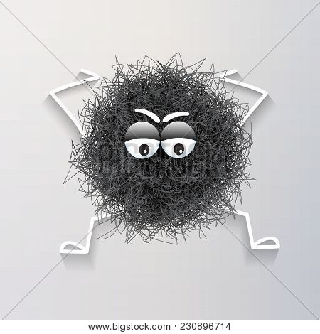 Fluffy Cute Black Spherical Creature Thinking And Stressed