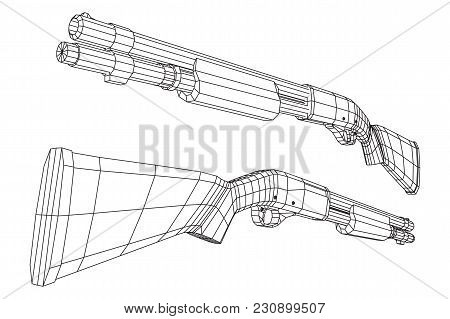 Shotgun Rifle Hunting Carbine Wireframe Low Poly Mesh Vector Illustration