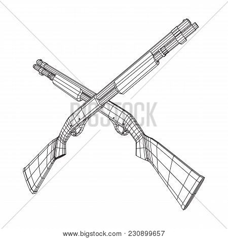 Shotgun Rifle Hunting Carbine Wireframe Low Poly Mesh Vector Illustration