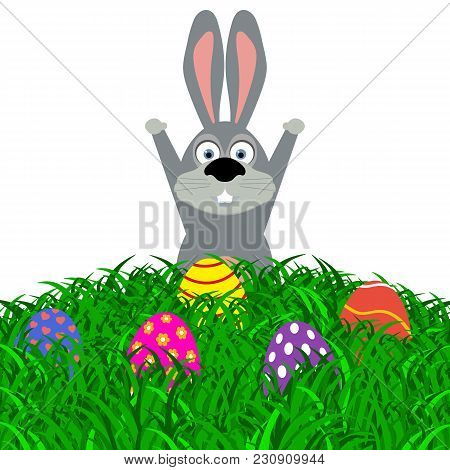 Funny Easter Bunny On A White Background, Illustration