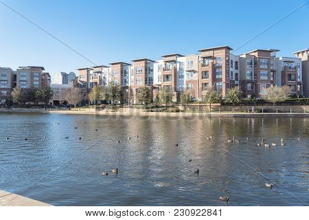 Lakeside Apartment Building Complex With Blue Sky In America