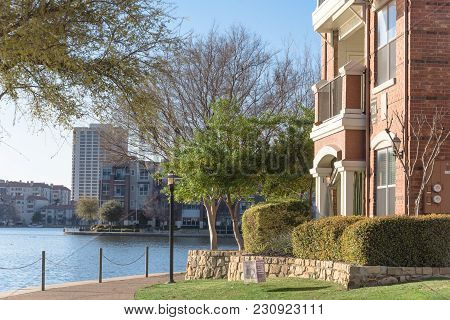 Lakeside Apartment Building Complex With Blue Sky In America