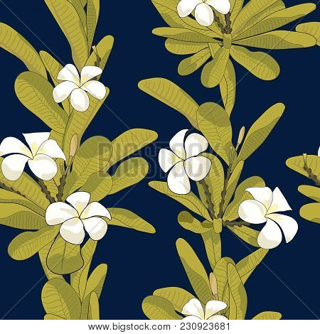 Floral Pattern. Tropical Flowers. Seamless Vector Texture. Printing With In Hand Drawn Style On Dark