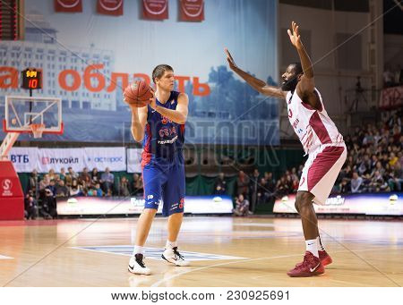 Samara, Russia - December 01: Bc Cska Forward Victor Khryapa #31 With Ball During The Bc Krasnye Kry