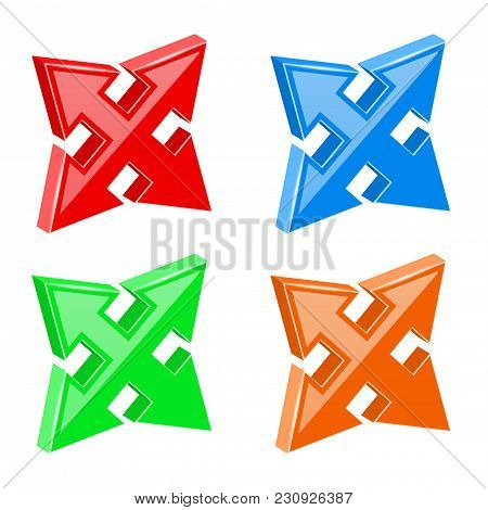 Arrows Set. Multi Directional Combo Arrows. Vector 3d Illustration Isolated On White Background