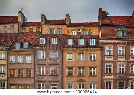 Warsaw, Poland - April 28, 2017: Warsaw Old Town Market Place - Rynek Starego Miasta On A Sunny Day,