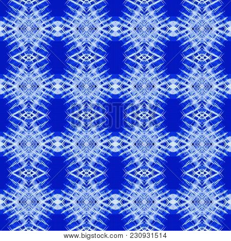 Seamless Pattern In Winter, Christmas Style, Snowflakes Imitation. Abstract Kaleidoscope Blue Backgr