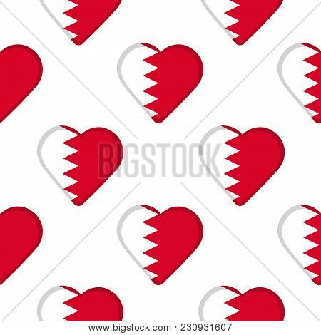 Seamless Pattern From The Hearts With Flag Of Bahrain. Vector Illustration