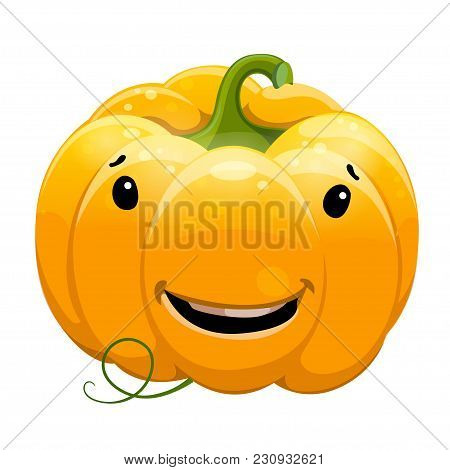 Cartoon Fun Toothy Smile Pumpkin Character. Vector Illustration, Isolated, Clip-art On A White Backg