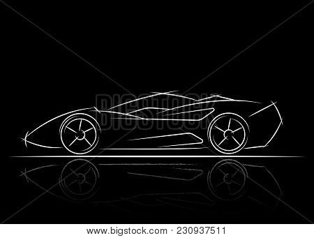 Stylized Car Design , Vector Illustration Black And White