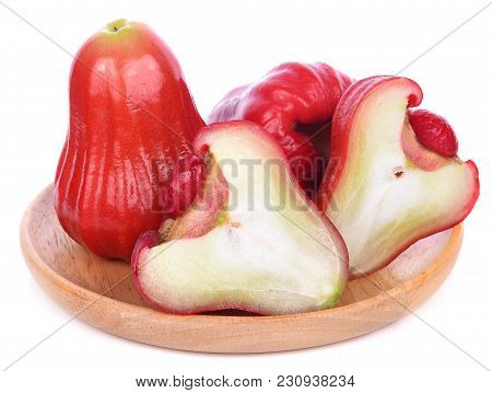 Rose Apples Isolated On White Background. Chomphu, Tropical, Slice, Thailand