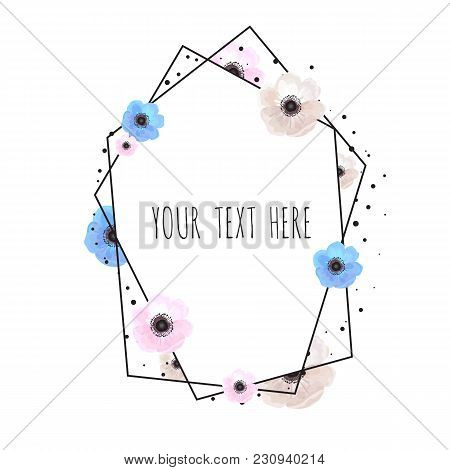 Floral Wreath With Green Eucalyptus Leaves. Frame Border With Copy Space.