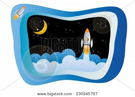Rocket And Bitcoin Digital Money Business Concept