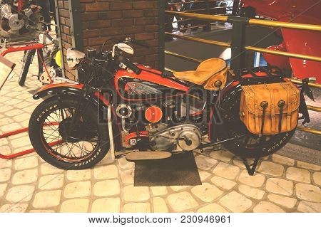 Moscow, Russia - January 6, 2018: Vadim Zadorozhny Technology Museum, Motorcycle Indian 741 B