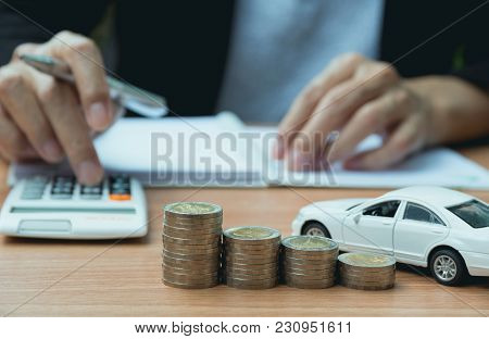 Businessman With Car Insurance And Car Services. Car Insurance And Financial Concept.