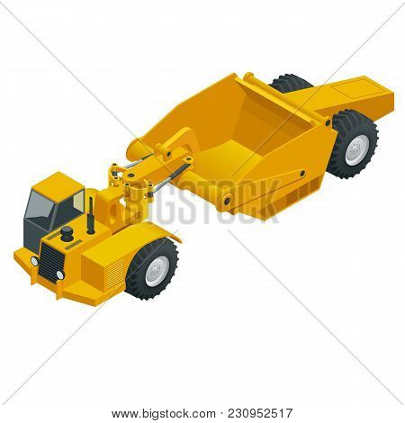 Isometric Wheel Tractor-scraper. Wheel Tractor-scraper, Heavy Equipment Used For Earthmoving. Scrape