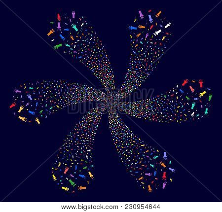 Bright Electric Torch Light Cyclonic Abstract Flower On A Dark Background. Suggestive Spiral Created