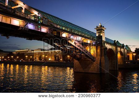 Moscow, Russia: Bridge At Night On The River, Summer 2017
