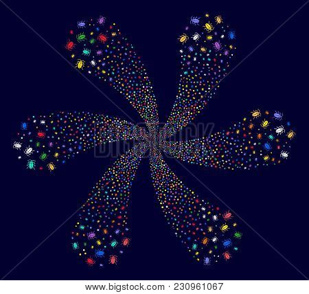 Attractive Cucaracha Twirl Fireworks On A Dark Background. Impressive Flower With Six Petals Organiz