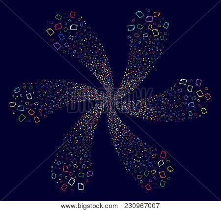 Bright New File Centrifugal Composition On A Dark Background. Hypnotic Flower With Six Petals Combin