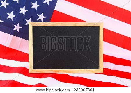 Vintage American Flag On A Chalkboard With Space For Text