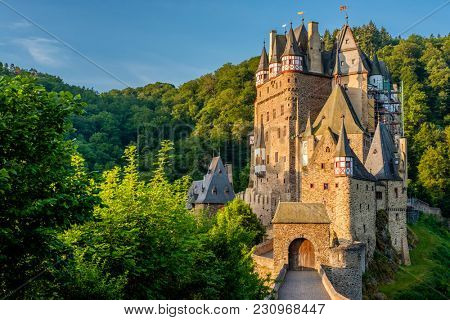 Burg Eltz castle in Rhineland-Palatinate state, Germany. Construction started	prior to 1157.