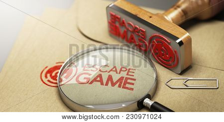 Kraft Envelop With Enigma Inside And The Word Escape Game Stamped On It.