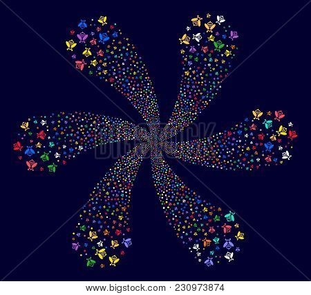 Bright Bee Explosion Fireworks On A Dark Background. Impressive Spiral Done From Scattered Bee Objec
