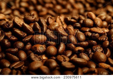 Coffee Beans Close-up. Beautiful Saturated Colore, Spresso