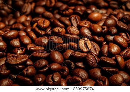 Coffee Beans Close-up. Beautiful Saturated Colore, Spresso