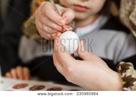Lviv, Ukraine - March 11, 2018. Ukrainian Easter Eggs Painting Workshop.