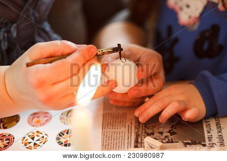 Lviv, Ukraine - March 11, 2018. Ukrainian Easter Eggs Painting Workshop.