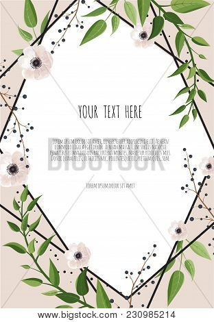 Floral Wreath With Green Eucalyptus Leaves. Frame Border With Copy Space.