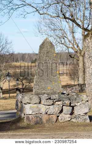 An Old Milestone In Granit Stone  With Text 1781