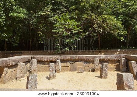 Archaeological Remains At Ritigala Forest Monastry In Sri Lanka With Mature Trees