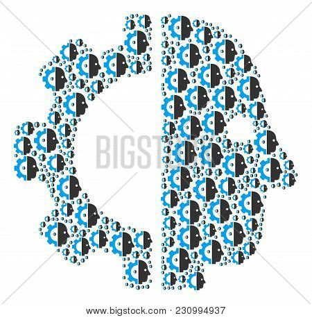 Cyborg Head Figure Created In The Figure Of Cyborg Head Design Elements. Vector Iconized Composition