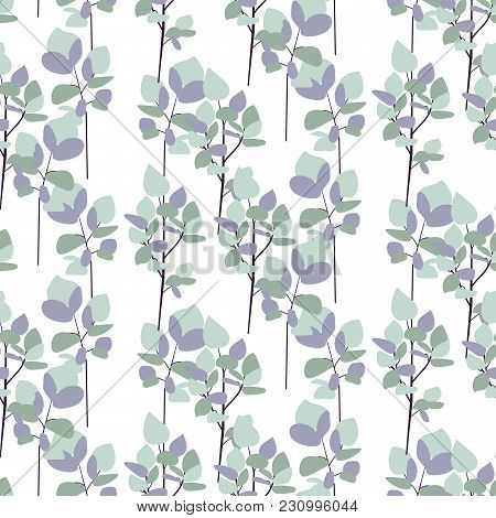 Eucalyptus Branches Seamless Vector Pattern. Fashion Trendy Floral Repeat Background.